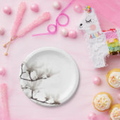 Elegante Schwarz-Weiß-Magnolia Wasserfarbe Pappteller (Party)