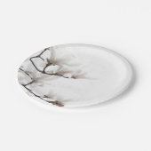 Elegante Schwarz-Weiß-Magnolia Wasserfarbe Pappteller (Schrägansicht)