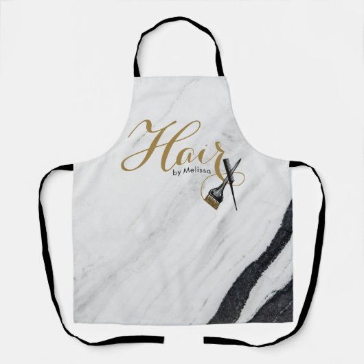 Elegante Schwarz-Weiß-Marmor Gold Haare Stylist Schürze (Vorderseite)