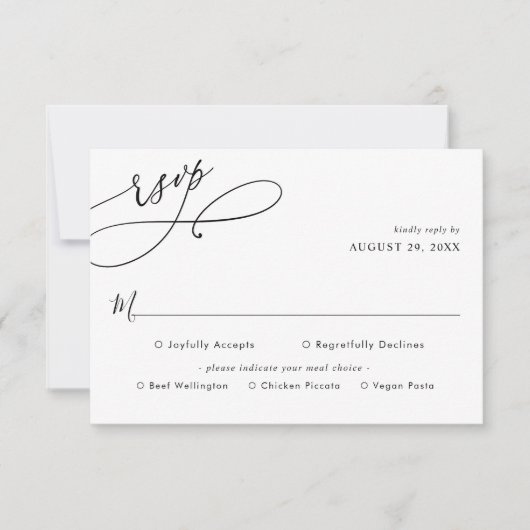 Elegante Schwarz-Weiß-Menüs Hochzeit RSVP Karte (Vorderseite)