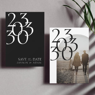 Elegante Schwarz-Weiß-Minimal-Foto-Hochzeit Save The Date