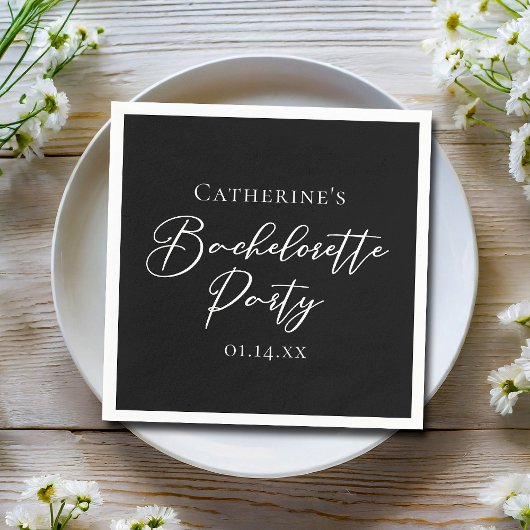 Elegante Schwarz-Weiß-Minimalist-Junggesellinnen-A Serviette