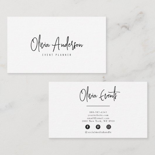 Elegante Schwarz & Weiß Minimalistisch Boho Chic M Visitenkarte (Vorne/Hinten)