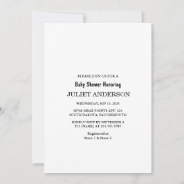 Elegante Schwarz-Weiß-Minimalistische Babydusche Einladung