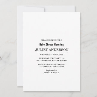 Elegante Schwarz-Weiß-Minimalistische Babydusche Einladung