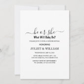 Elegante Schwarz-Weiß-Minimalistische Geschlechter Einladung (Vorderseite)