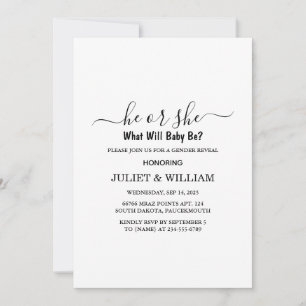 Elegante Schwarz-Weiß-Minimalistische Geschlechter Einladung