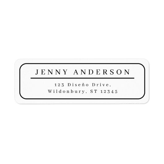 Elegante Schwarz-Weiß-Minimalistische Rücksendeadr (Vorne)