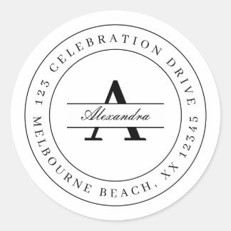 Elegante Schwarz-weiß minimalistische Rücksendeadr Runder Aufkleber