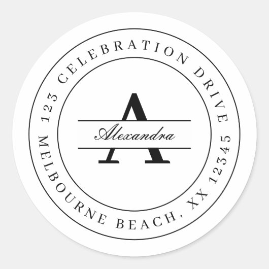 Elegante Schwarz-weiß minimalistische Rücksendeadr Runder Aufkleber (Vorderseite)