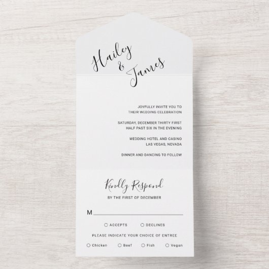 Elegante Schwarz-Weiß-Moderne Hochzeit All In One Einladung (Innen Boden)