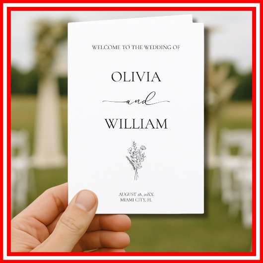 Elegante Schwarz-Weiß-Moderne Hochzeit Programm