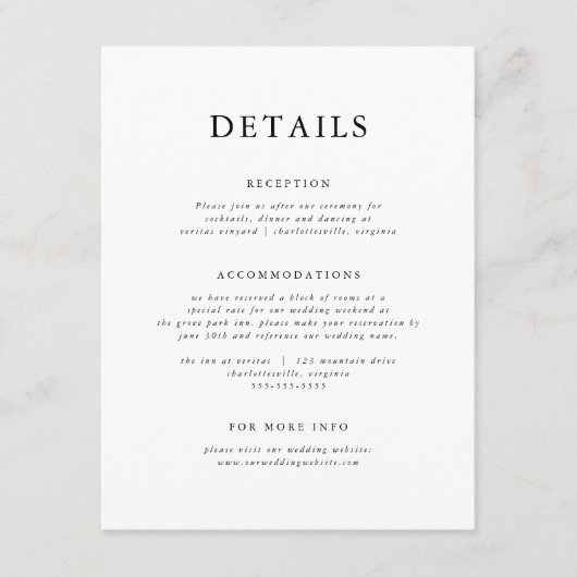 Elegante Schwarz & Weiß Moderne Klassik Begleitkarte (Vorderseite)