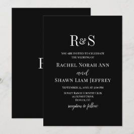 Elegante Schwarz-Weiß-Moderne Monogramm-Hochzeit Einladung