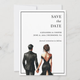 Elegante Schwarz-Weiß-Moderne Save the Date Einladung