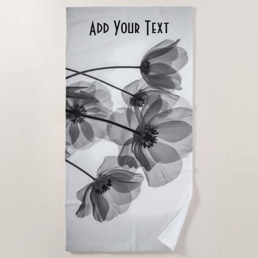 Elegante Schwarz-Weiß-Mohn-Blume Strandtuch (Vorderseite)