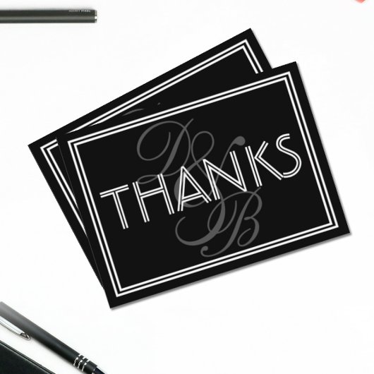 Elegante Schwarz & Weiß Monogram Wedding Danke Mitteilungskarte