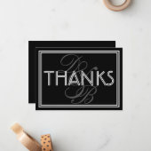 Elegante Schwarz & Weiß Monogram Wedding Danke Mitteilungskarte (Vorderseite/Rückseite Beispiel)