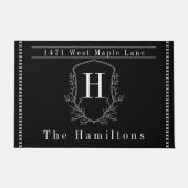 Elegante Schwarz-Weiß-Monogramm-Adresse Fußmatte (Vorderseite)