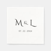 Elegante Schwarz-Weiß-Monogramm & Datum Hochzeit  Serviette (Vorderseite)