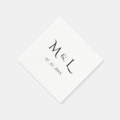 Elegante Schwarz-Weiß-Monogramm & Datum Hochzeit  Serviette (Ecke)