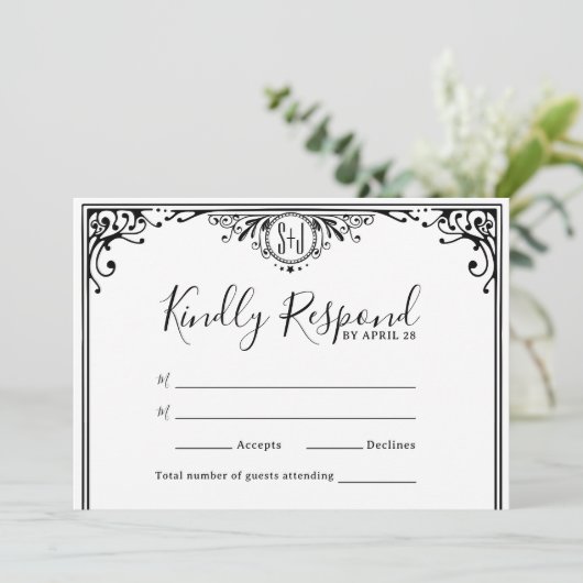 Elegante Schwarz-Weiß-Monogramm-Hochzeit (Stehend Vorderseite)