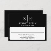 Elegante Schwarz-Weiß-Monogramm-Hochzeit RSVP Karte (Vorne/Hinten)