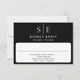 Elegante Schwarz-Weiß-Monogramm-Hochzeit RSVP Karte