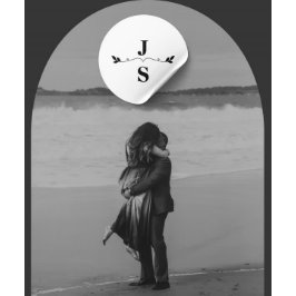 Elegante Schwarz-Weiß-Monogramm-Hochzeit Runder Aufkleber