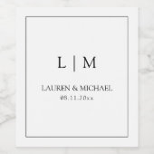 Elegante Schwarz-Weiß-Monogramm-Hochzeit Weinetikett (Einzelnes Label)