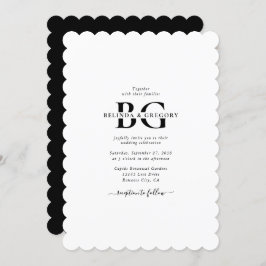 Elegante Schwarz-Weiß-Monogramm-Initialen Hochzeit Einladung