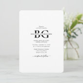 Elegante Schwarz-Weiß-Monogramm-Initialen Hochzeit Einladung (Stehend Vorderseite)