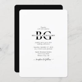 Elegante Schwarz-Weiß-Monogramm-Initialen Hochzeit Einladung