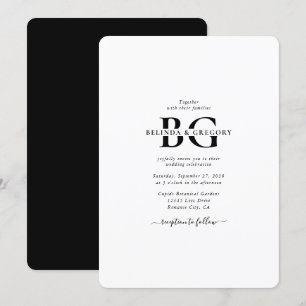 Elegante Schwarz-Weiß-Monogramm-Initialen Hochzeit Einladung