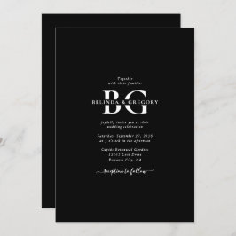 Elegante Schwarz-Weiß-Monogramm-Initialen Hochzeit Einladung