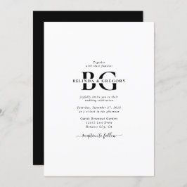 Elegante Schwarz-Weiß-Monogramm-Initialen Hochzeit Einladung