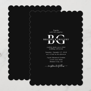 Elegante Schwarz-Weiß-Monogramm-Initialen Hochzeit Einladung