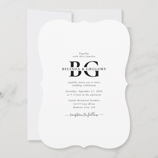 Elegante Schwarz-Weiß-Monogramm-Initialen Hochzeit Einladung (Vorderseite)