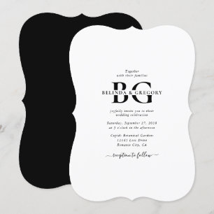 Elegante Schwarz-Weiß-Monogramm-Initialen Hochzeit Einladung
