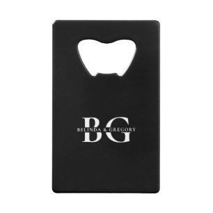 Elegante Schwarz-Weiß-Monogramm-Initialen Hochzeit Geldbeutel Flaschenöffner