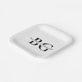 Elegante Schwarz-Weiß-Monogramm-Initialen Hochzeit Pappteller (Gewinkelt)