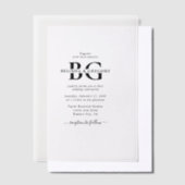 Elegante Schwarz-Weiß-Monogramm-Initialen Hochzeit Pergament Einladungen (Versetzt)