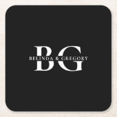 Elegante Schwarz-Weiß-Monogramm-Initialen Hochzeit Rechteckiger Pappuntersetzer (Vorderseite)