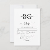 Elegante Schwarz-Weiß-Monogramm-Initialen Hochzeit RSVP Karte (Vorderseite)