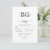 Elegante Schwarz-Weiß-Monogramm-Initialen Hochzeit RSVP Karte (Stehend Vorderseite)