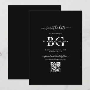 Elegante Schwarz-Weiß-Monogramm-Initialen Hochzeit Save The Date