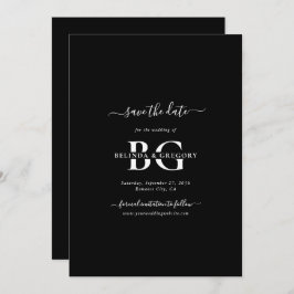 Elegante Schwarz-Weiß-Monogramm-Initialen Hochzeit Save The Date