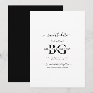 Elegante Schwarz-Weiß-Monogramm-Initialen Hochzeit Save The Date