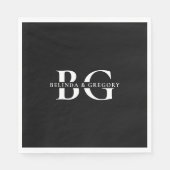 Elegante Schwarz-Weiß-Monogramm-Initialen Hochzeit Serviette (Vorderseite)