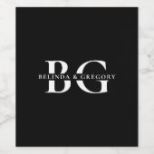 Elegante Schwarz-Weiß-Monogramm-Initialen Hochzeit Weinetikett (Einzelnes Label)